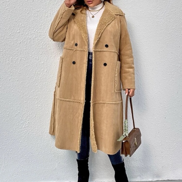 Luxe double breasted teddy lined coat - Picture 9 of 11